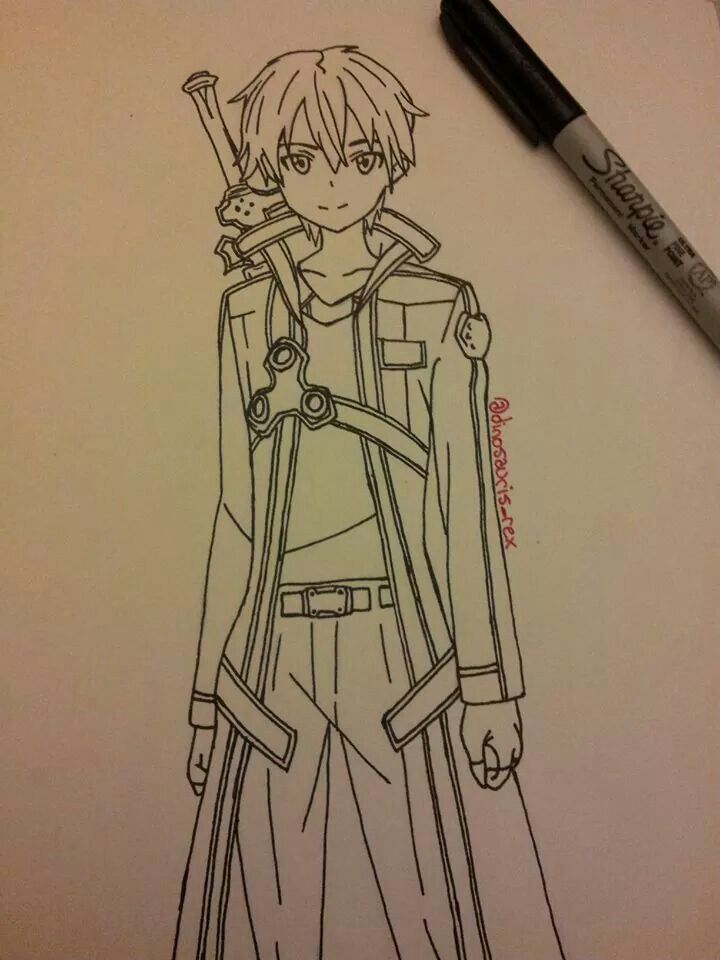 720x960 Kirito Drawing Sketch Sword Art Online Sao Sword - Kirito Sketch