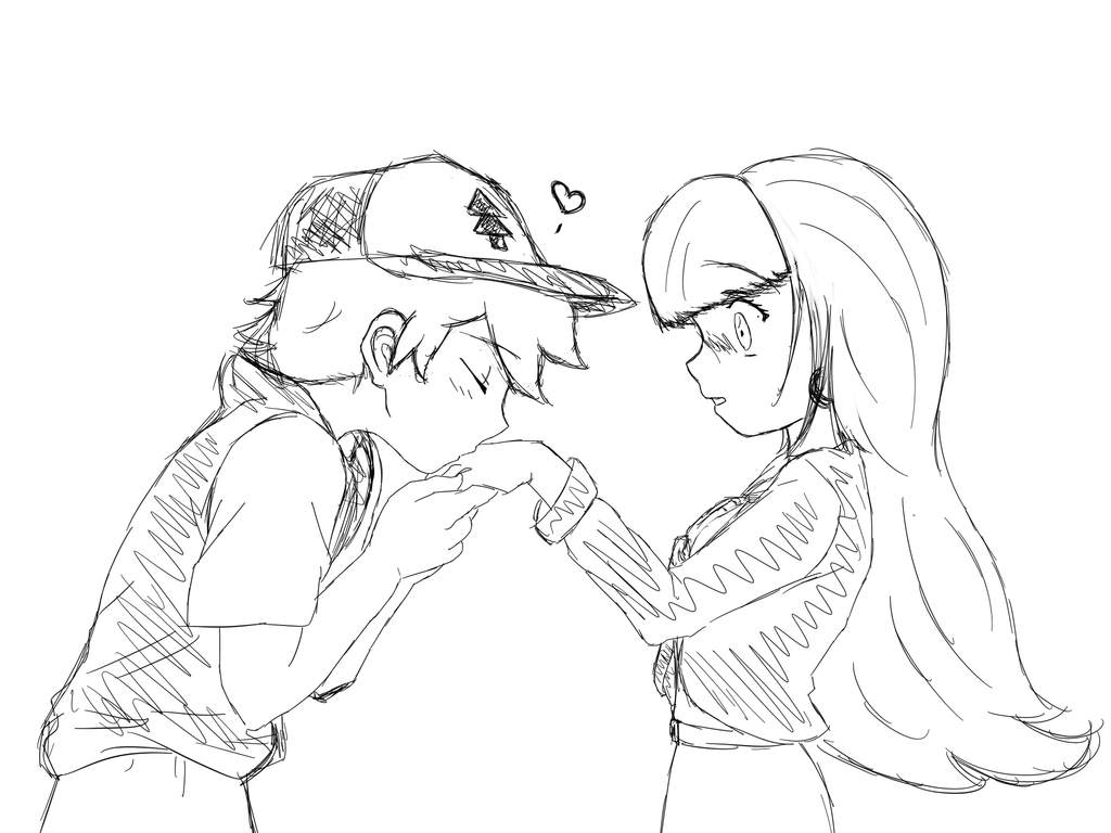1024x768 Sketch Image Gf Kissing Kiss On The Hand [Sketchwip] By Lunelapin - Kiss Sketch Image