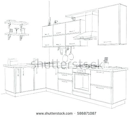 450x394 Kitchen Room Drawing Interior Sketch Of Kitchen Room Outline - Kitchen Layout Sketch