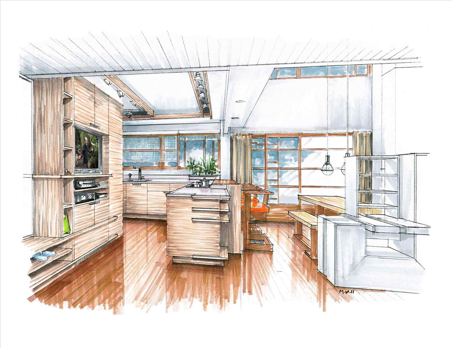 1900x1462 Sketches Kitchen Sketch Of Remodeled With New Color Drawings - Kitchen Sketch