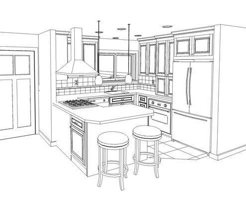 494x400 Kitchen Pencil Sketches - Kitchen Sketch