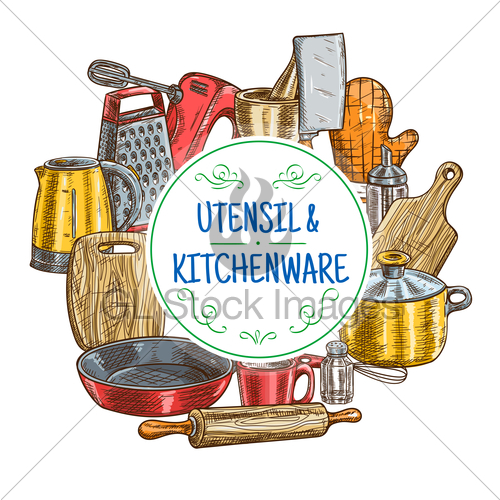 500x500 Vector Kitchen Utensils And Kitchenware Sketch Gl Stock Images - Kitchen Utensils Sketch