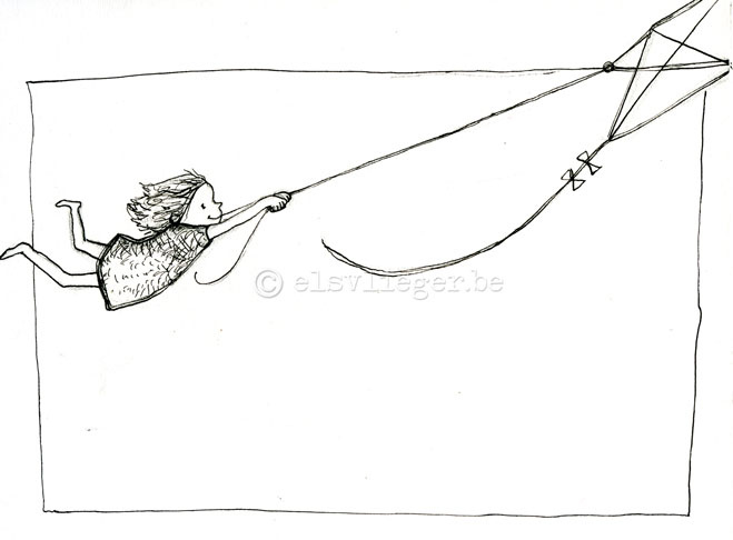 659x486 Girl Flying Her Kite 2 Another Sketch For My Assignment - Kite Sketch
