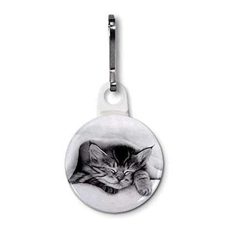 463x463 Sleeping Kitten Pencil Sketch Art 1 Inch White Zipper - Kitten Pencil Sketch