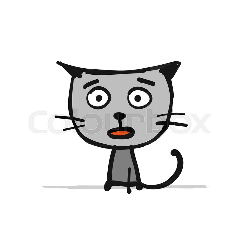 800x800 Funny Kitten, Sketch For Your Design. Vector Illustration Stock - Kitten Sketch