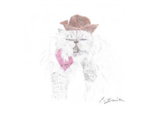 300x231 Kitty Cat Cowgirl Color Pencil Drawing 8.5 X 11 Print Cat - Kitty Cat Sketch