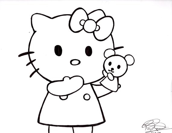 570x440 Hello Kitty Sketch Etsy - Kitty Sketch