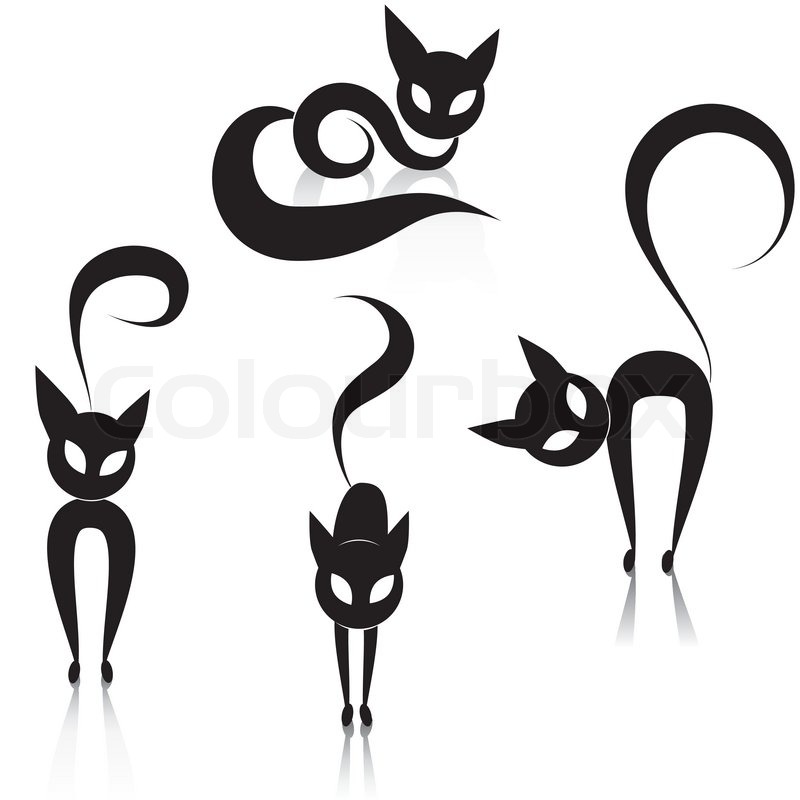 800x800 Black Cat Icon Silhouette Collection. Vector Animal Set Sketch - Kitty Sketch