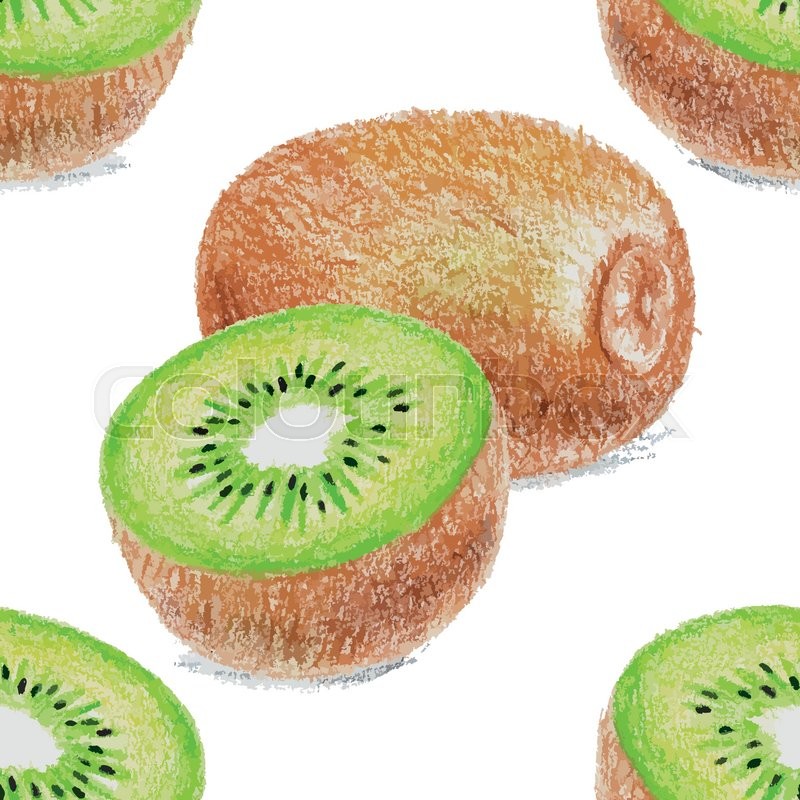 800x800 Seamless Pattern With Kiwi Drawing By Color Pencils. Vector - Kiwi Fruit Sketch
