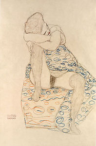 197x300 Gustav Klimt Drawings Seated Figure, Dress Drawn Up - Klimt Sketches