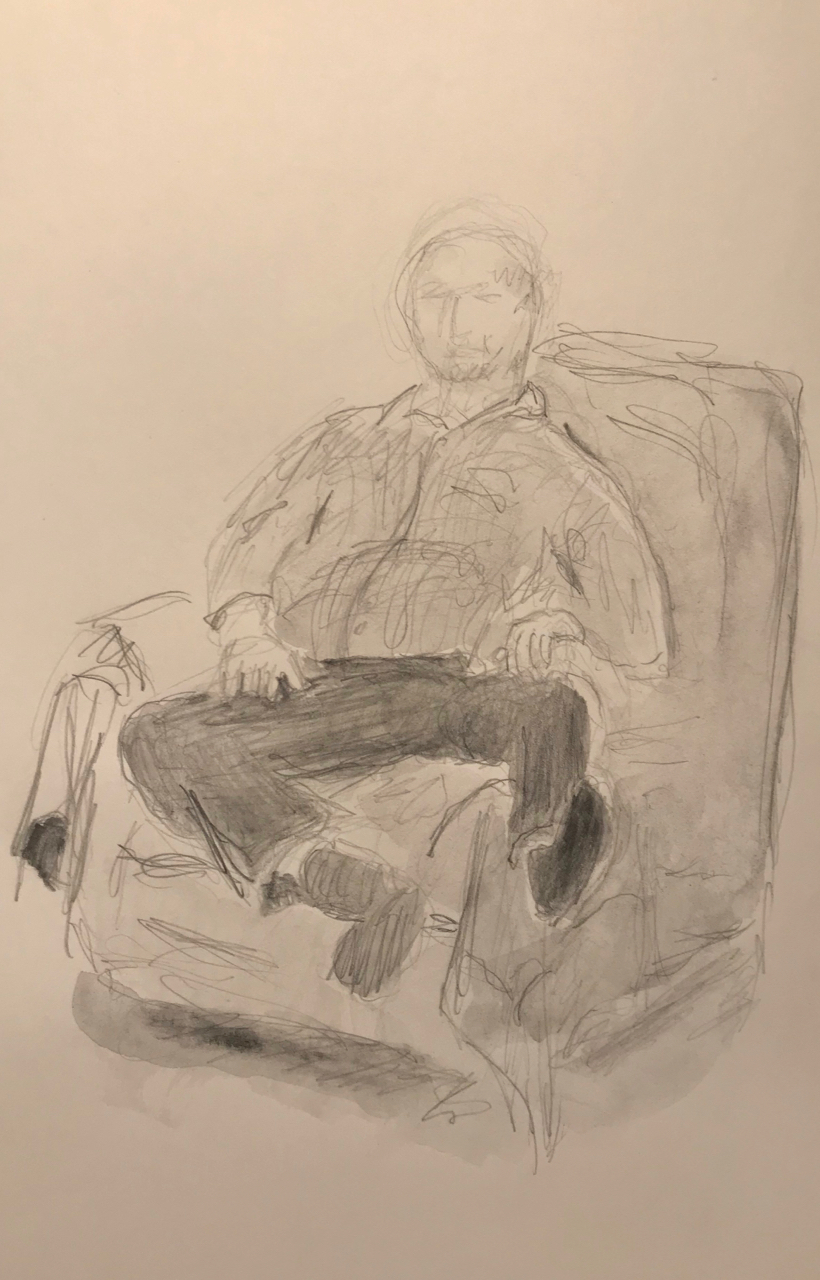 820x1280 Man Resting His Injured Knee Brotherly Love - Knee Sketch