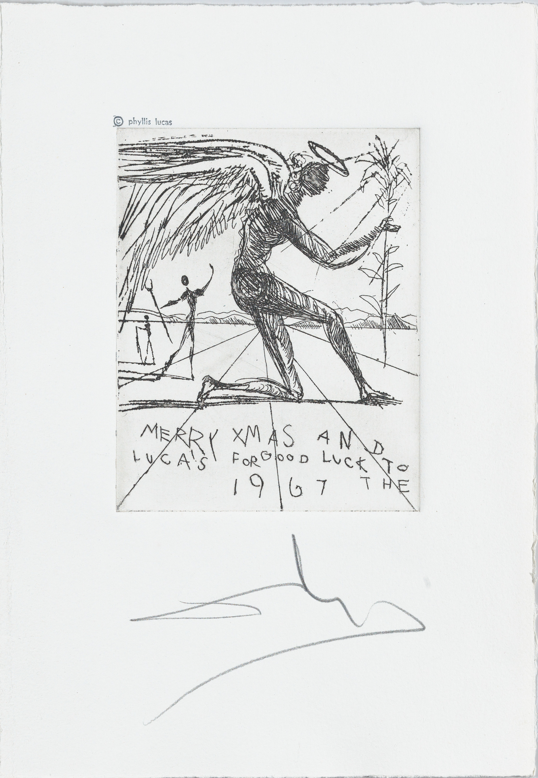 2072x2997 Filea Christmas Card To The Lucas Family, A Kneeling Angel And - Kneeling Angel Sketch