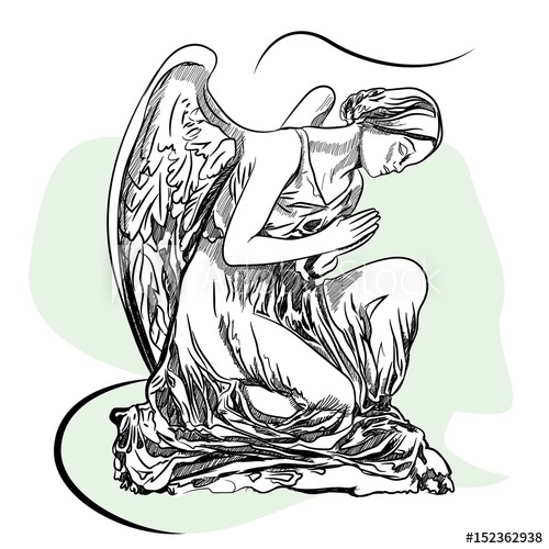 500x500 Marble Sculpture Of The Grieving Angel. Sketch - Kneeling Angel Sketch