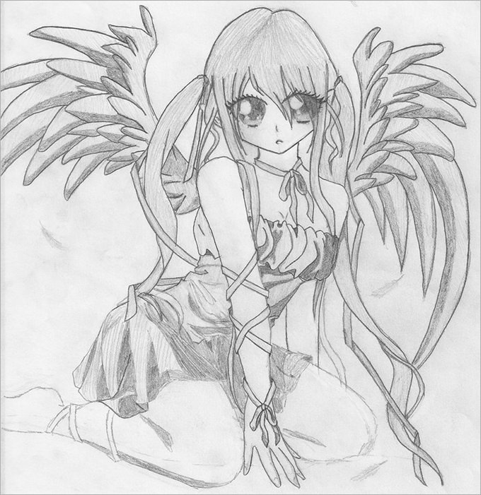 680x701 Angel Drawings - Kneeling Angel Sketch