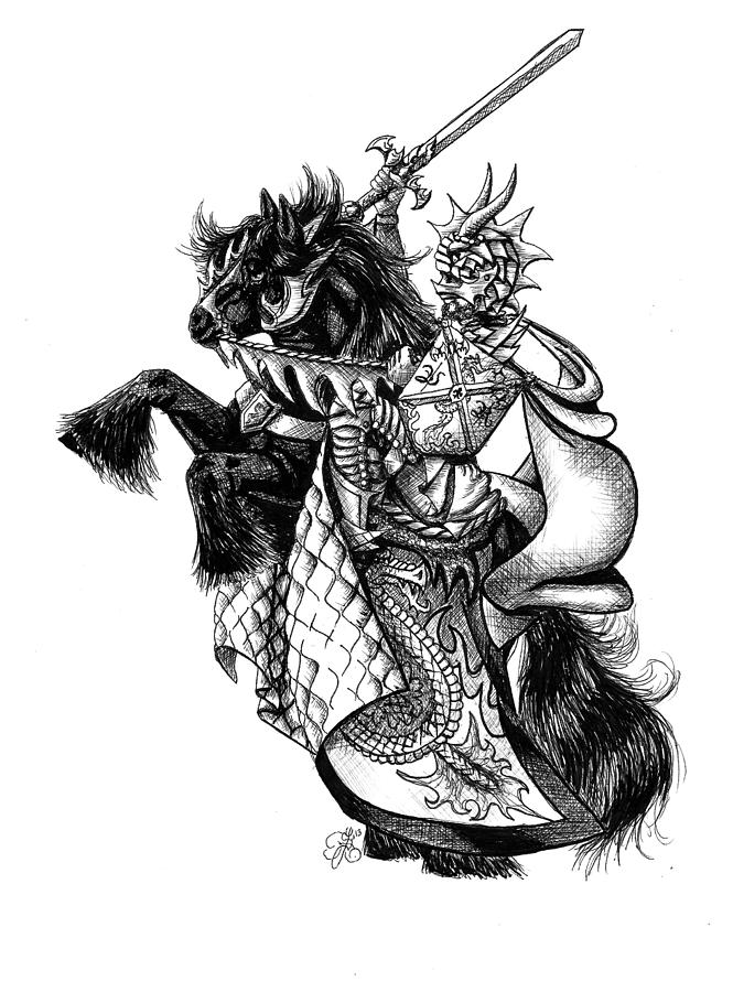 665x900 Horse And Knight Drawing By Scarlett Royal - Knight On Horse Sketch