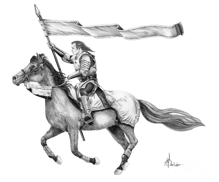 900x748 Knight In Armor Drawing By Murphy Elliott - Knight On Horse Sketch