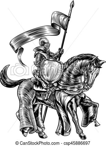 343x470 Knight On Horse Vintage Woodcut Engraving. A Knight Holding A - Knight On Horse Sketch