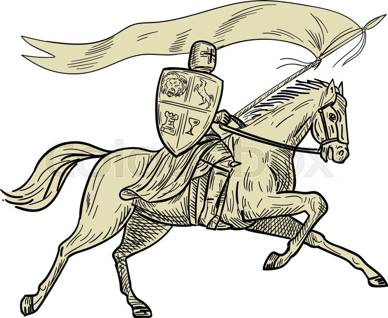 800x655 Drawing Sketch Style Illustration Of Knight Horseback In Full - Knight Sketch