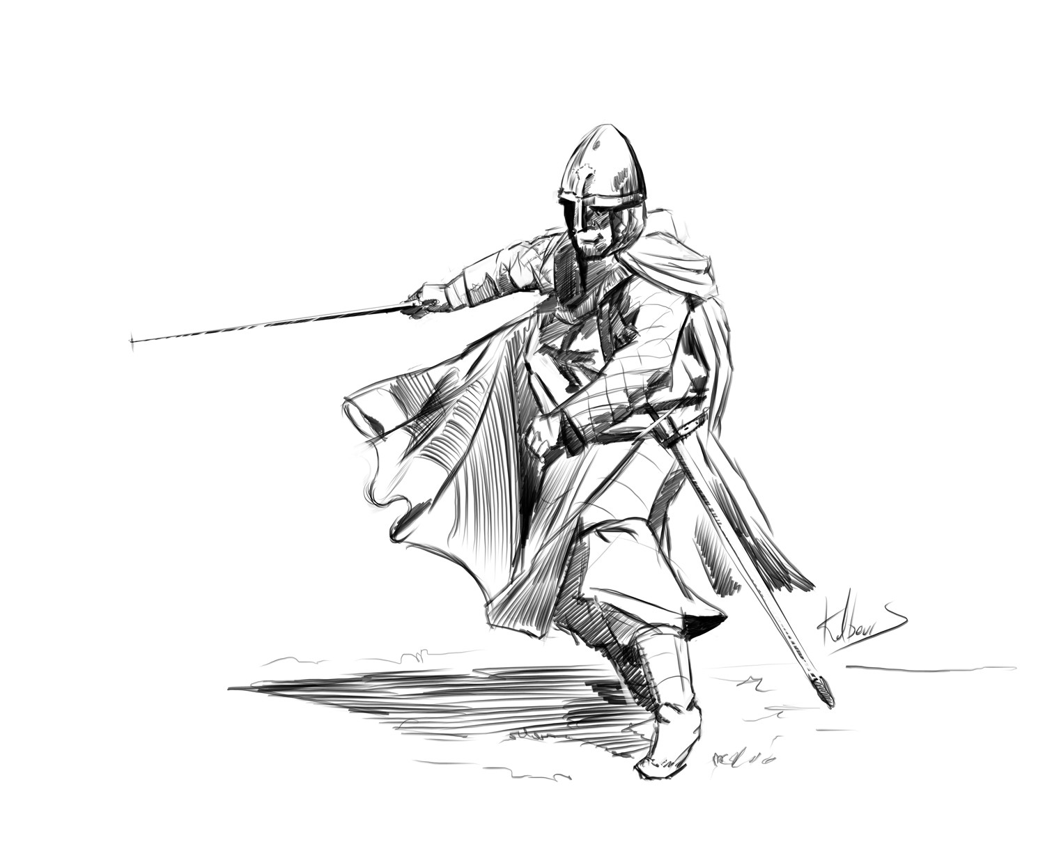 1500x1209 Artstation - Knight Sketch