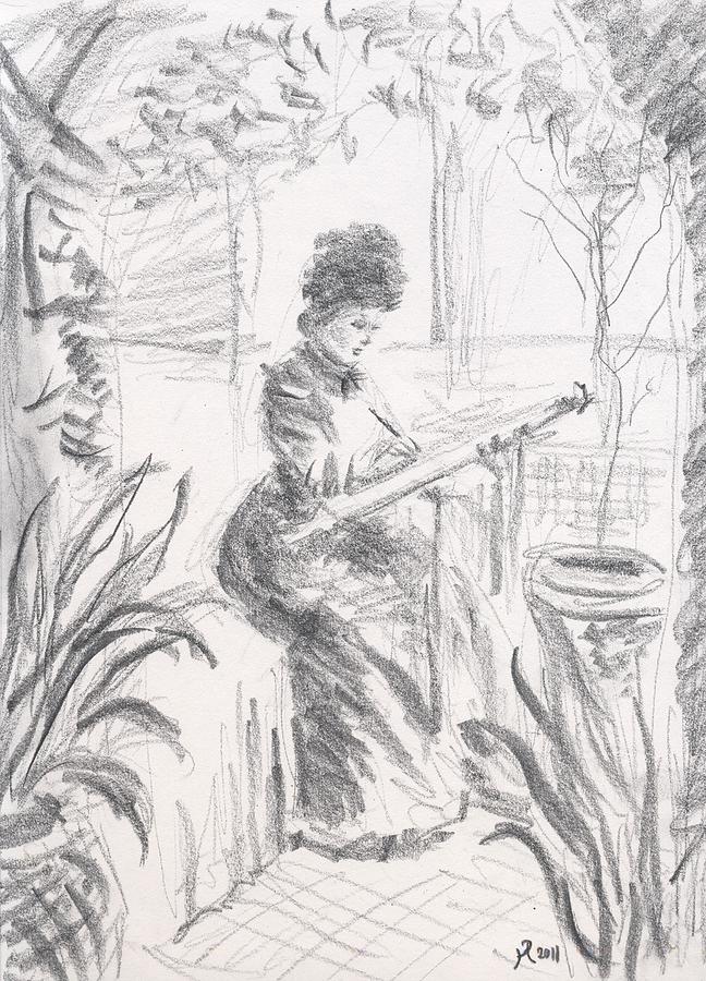 648x900 Lady At The Knitting Table Drawing By Horacio Prada - Knitting Sketch