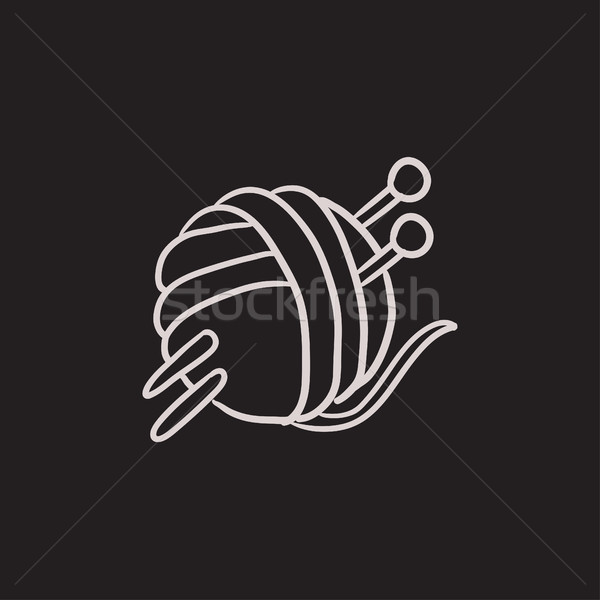 600x600 Threads For Knitting With Spokes Sketch Icon. Vector Illustration - Knitting Sketch