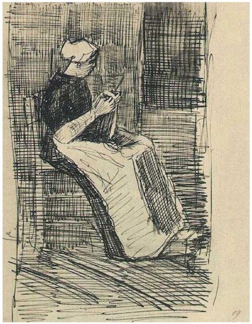 500x643 Vangogh Scheveningen Woman Knitting 1881 Sketch Knit Wit - Knitting Sketch