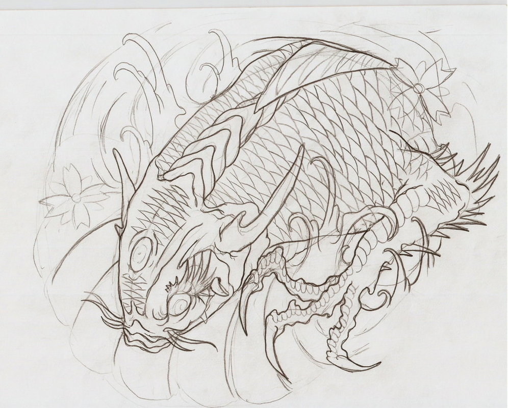 996x801 Koi Dragon Iii Outline By Eltri - Koi Dragon Sketch