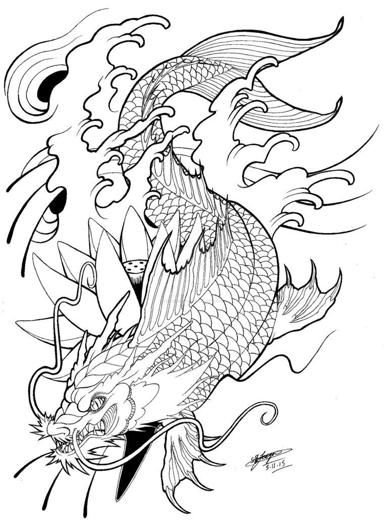 761x1051 My Koi Dragon Tattoo Design! 3 By Shannonxnaruto - Koi Dragon Sketch