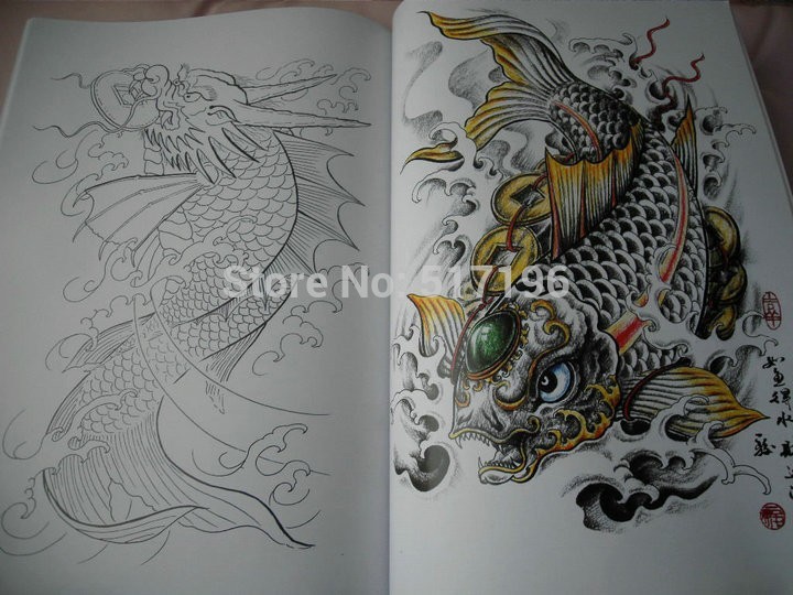 720x540 New Japanese Style Tattoo Flash Sketch Book A4 Monster Kirin Lion - Koi Dragon Sketch