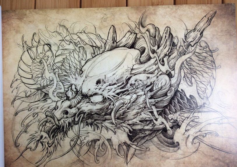 813x573 Pin By Phong On Dragons, Koi And Tattoo - Koi Dragon Sketch