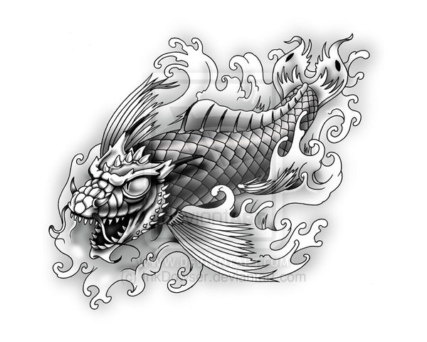 600x480 Dragon Koi Fish Tattoo For Men - Koi Dragon Sketch