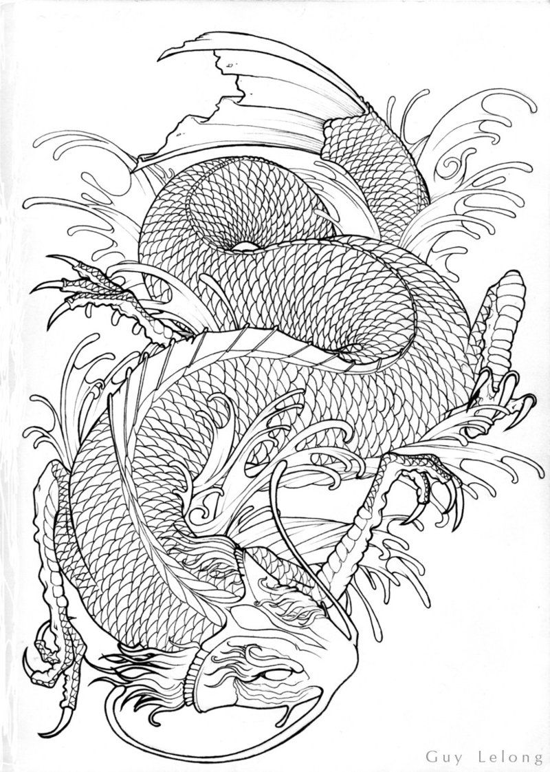 800x1122 Fantasy Koi Dragon Koi Dragon Line Art By ~guylel - Koi Dragon Sketch
