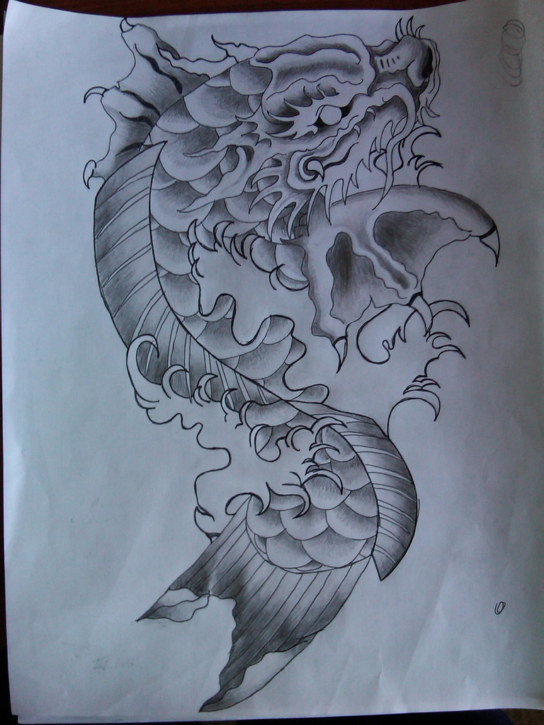 768x1024 Koi Dragon Tattoo Design Mark295 - Koi Dragon Sketch