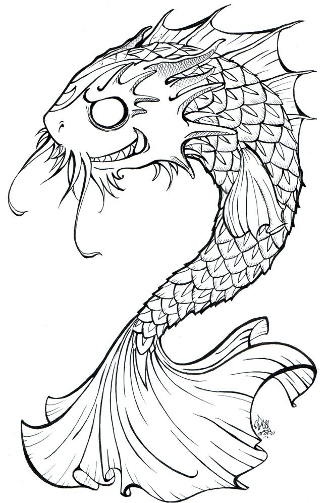 650x996 Drawn Koi Face - Koi Dragon Sketch