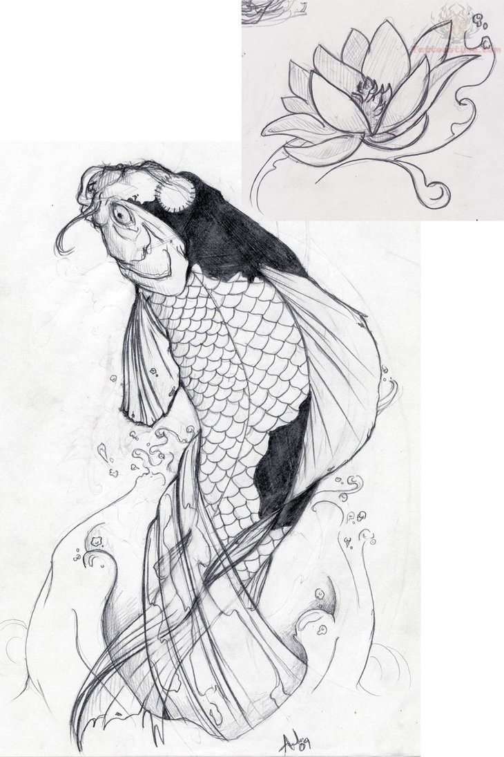 730x1095 Koi Fish Tattoo Design Sketch - Koi Fish Sketch