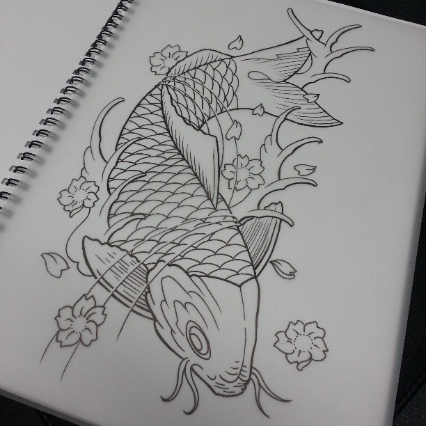 612x612 Line Drawing Of Koi - Koi Fish Sketch