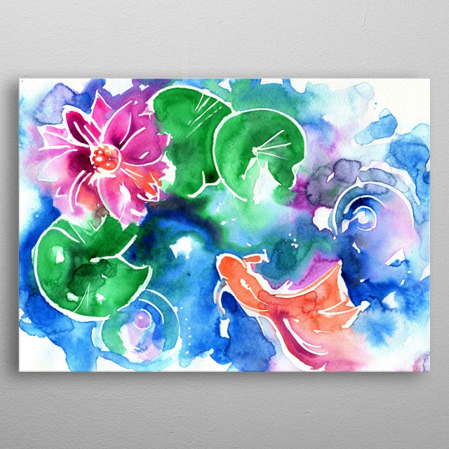 640x640 Watercolor Koi Pond Sketch By Eve Izzett Metal Posters - Koi Pond Sketch