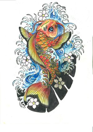 300x424 Fantastic Japanese Koi Fish Tattoo Design Sketch - Koi Sketch Tattoo