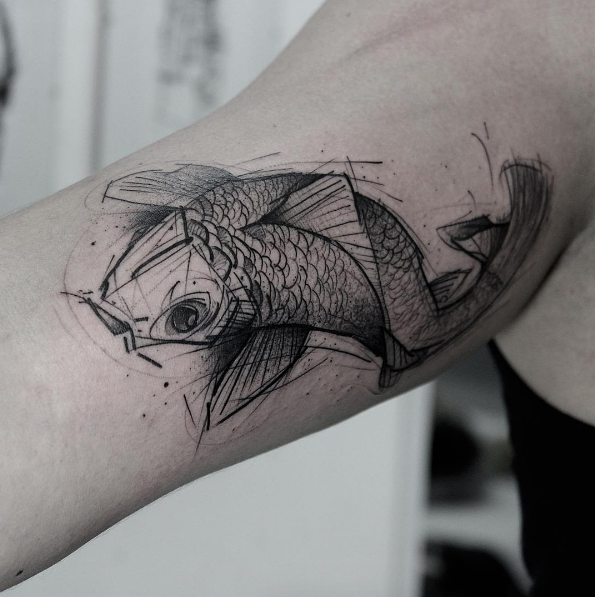 595x597 Greatest Koi Fish Tattoos - Koi Sketch Tattoo