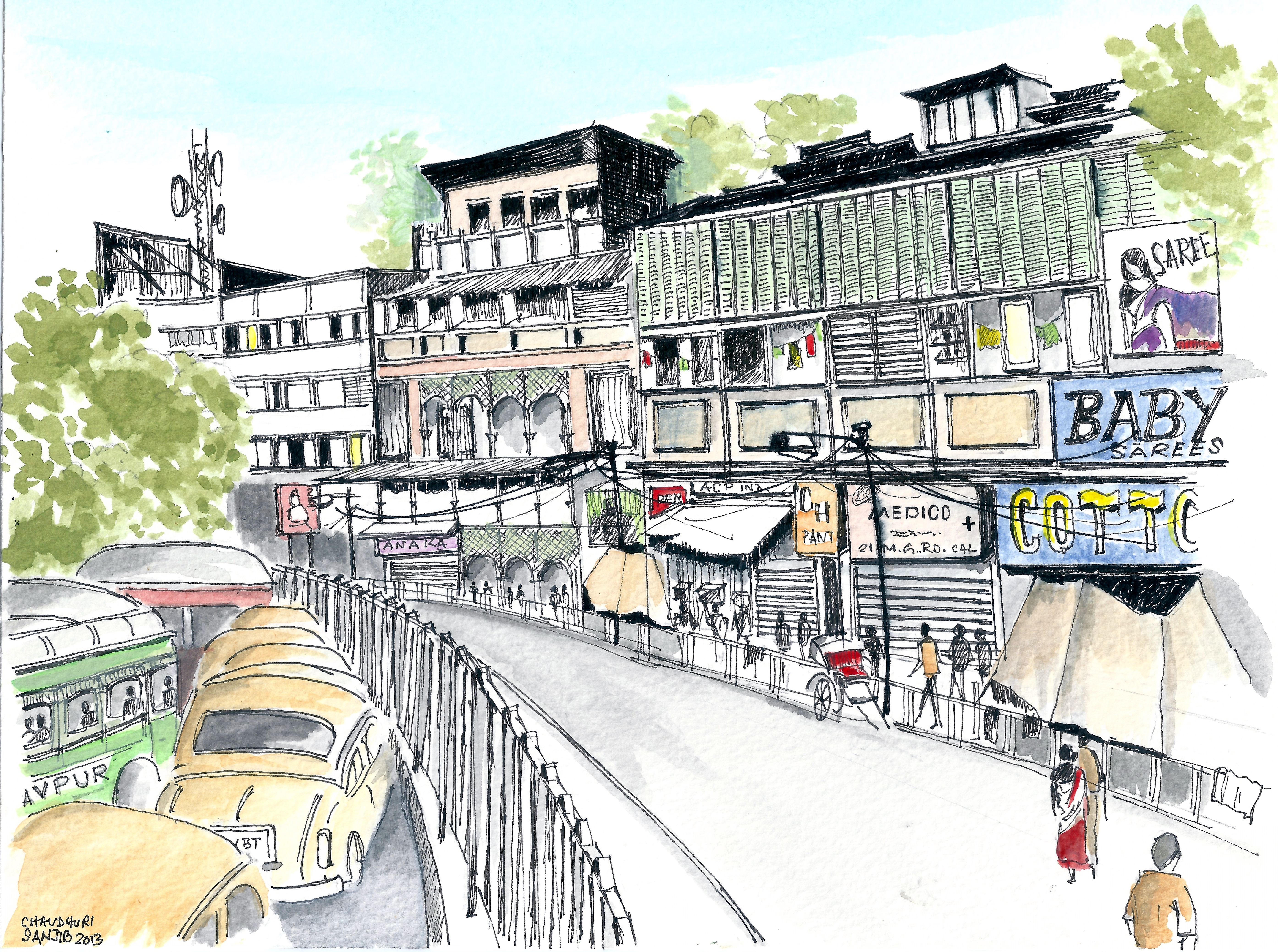 5580x4158 Sketch On M G Road, Kolkata Sanjib Writes - Kolkata Sketch