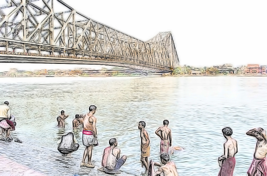 1024x678 Coloursketch Of Calcutta ( Kolkata ) Howrah Bridge - Kolkata Sketch