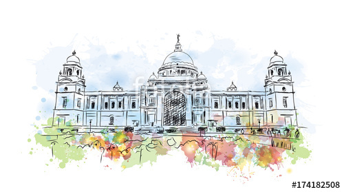 500x279 Watercolor Sketch Of Kolkata Victoria Memorial, India In Vector - Kolkata Sketch