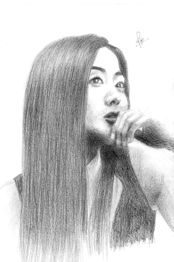 596x900 A Korean Girl Drawing By Reza Naqvi - Korean Girl Sketch