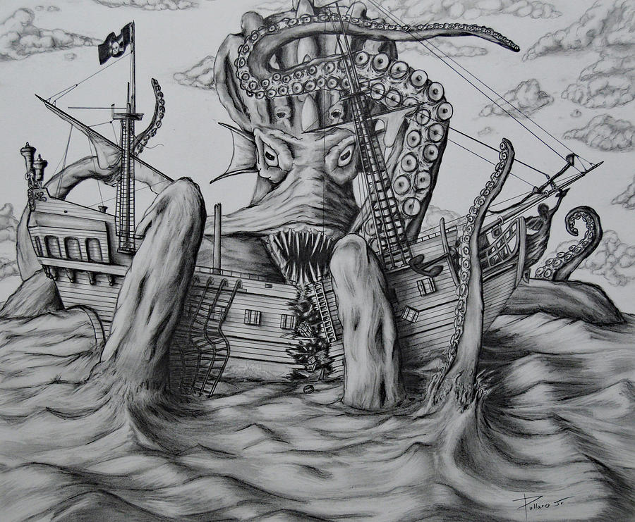 900x741 Kraken Drawing By William Pullaro Jr - Kraken Sketch
