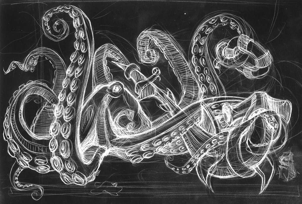 1024x692 Kraken Sketch Tiki Jay One Cbs - Kraken Sketch