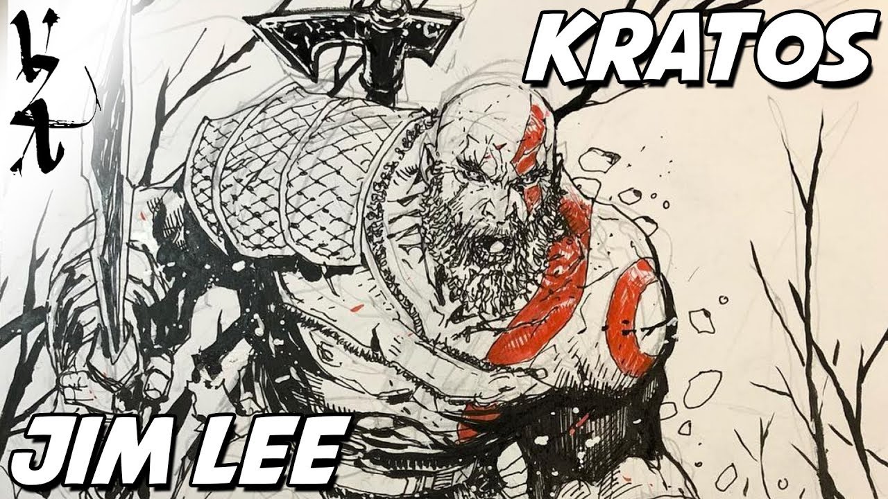 1280x720 Jim Lee Drawing Kratos From God Of War - Kratos Sketch
