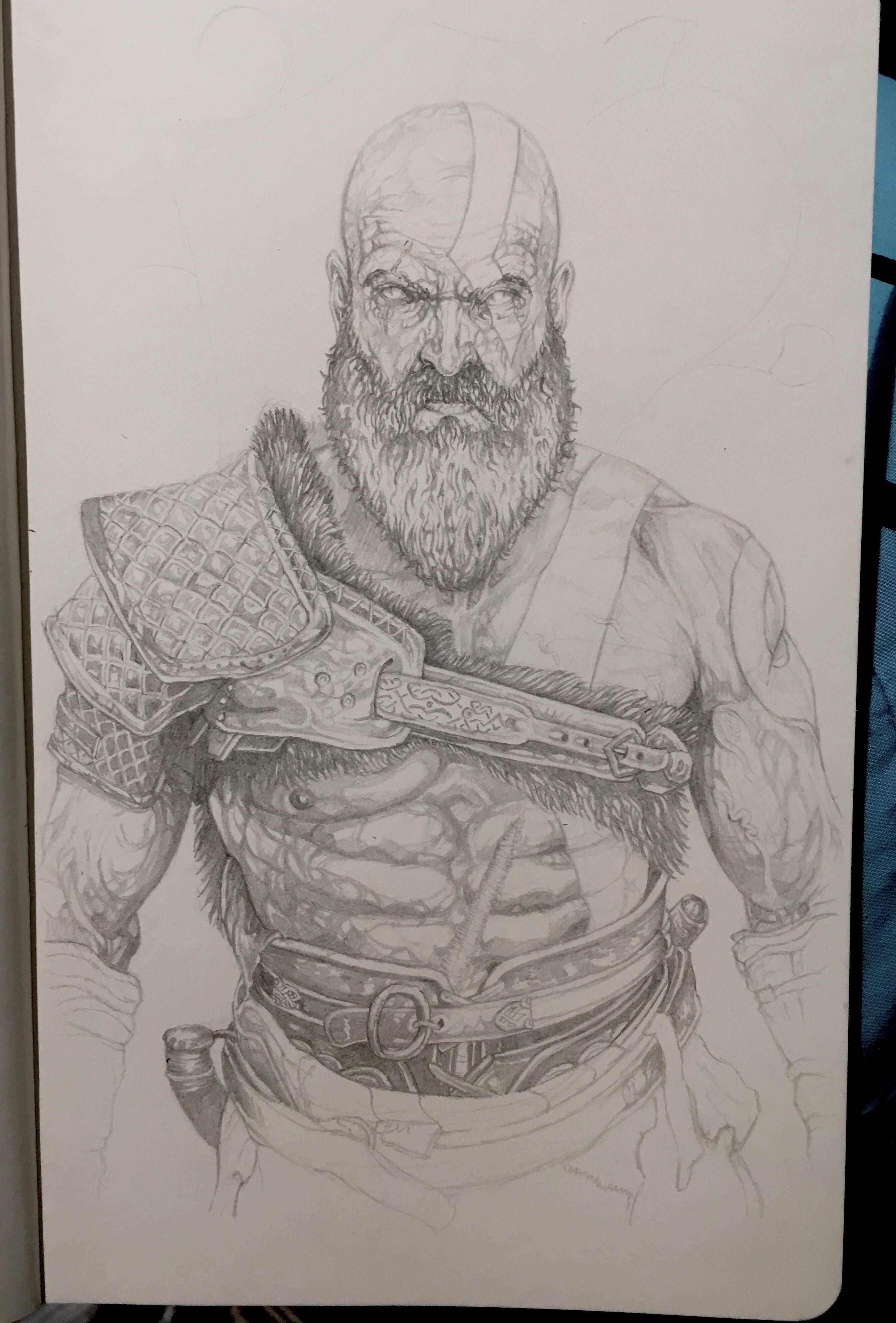 2687x3966 Kratos From The Upcoming God Of War. Gaming God Of - Kratos Sketch