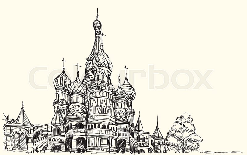 800x503 Landscape Sketch, Moscow, Russia, Red Square, Free Hand Drawing - Kremlin Sketch