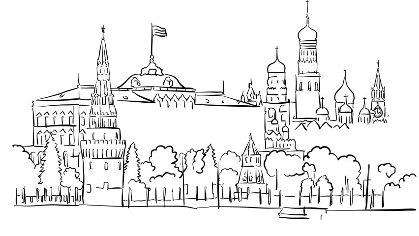 852x480 Moscow Kremlin Outline Time Lapse Sketch On - Kremlin Sketch