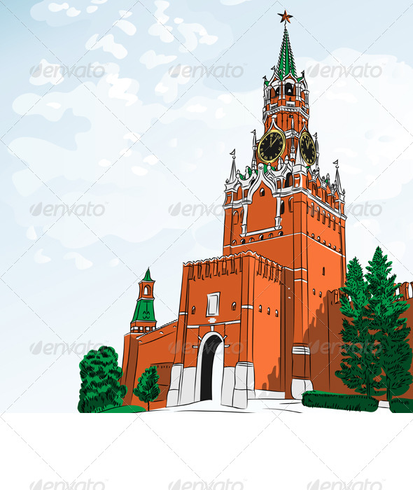590x700 Vector Sketch Of The Moscow Kremlin, Russia By Kavalenkava - Kremlin Sketch